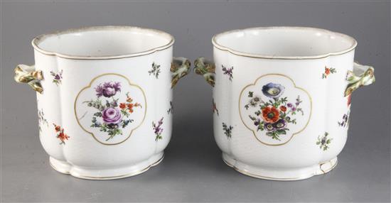 A pair of Dresden porcelain quatrefoil shaped jardinieres Height 6in.